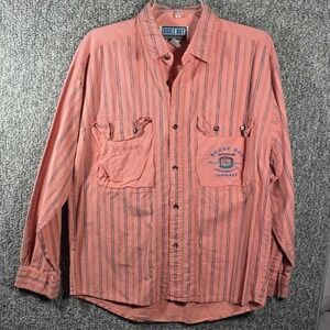 Bugle Boy Button Down Shirt Salmon Striped Vintage 90s - Mens Size Medium